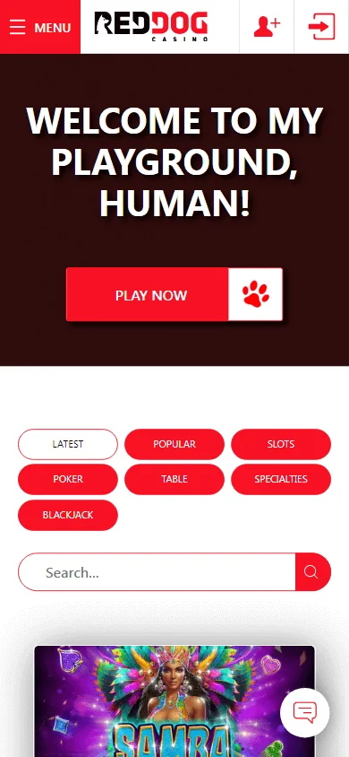 Red Dog Casino game selection on a mobile device