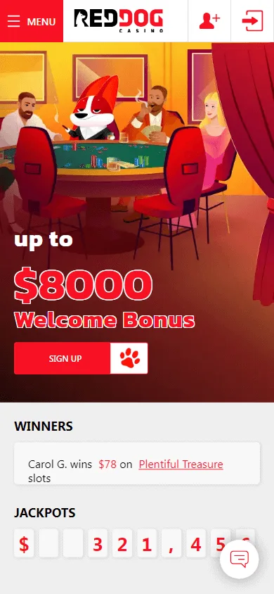 Red Dog Casino home interface on a mobile device